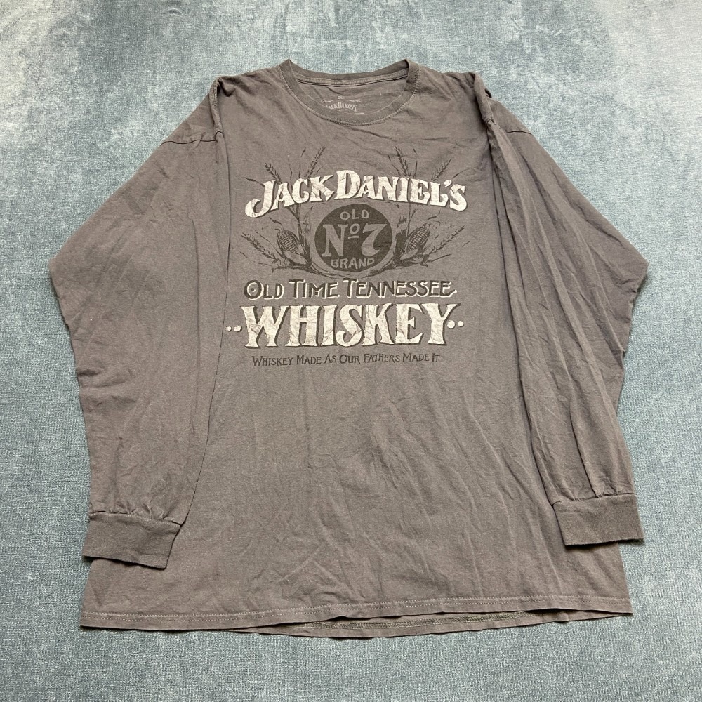 Jack Daniels Shirt Men 2XL Gray Cotton Old No. 7 Brand Logo Graphics Crew Neck